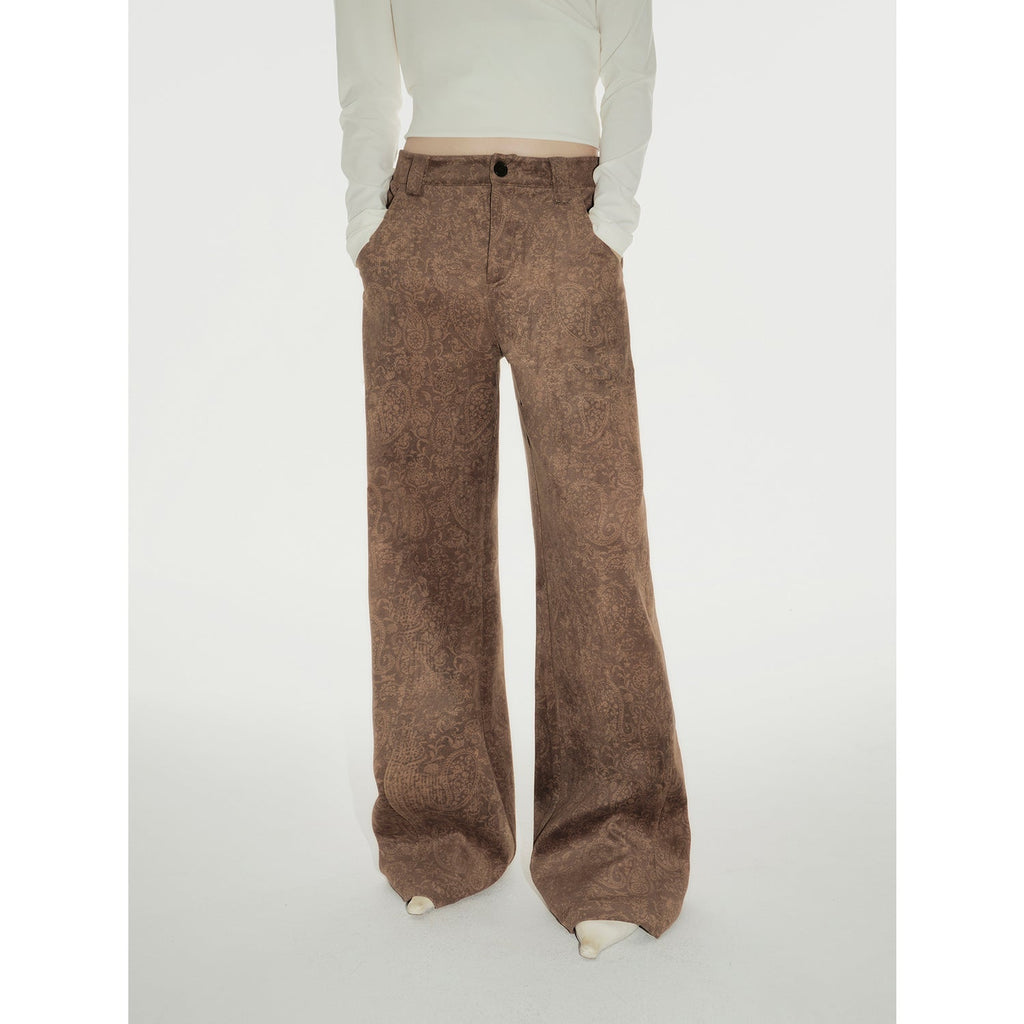 Vintage Walk Retro nostalgic chenille suede mid-rise cashew smudge print scimitar pants
