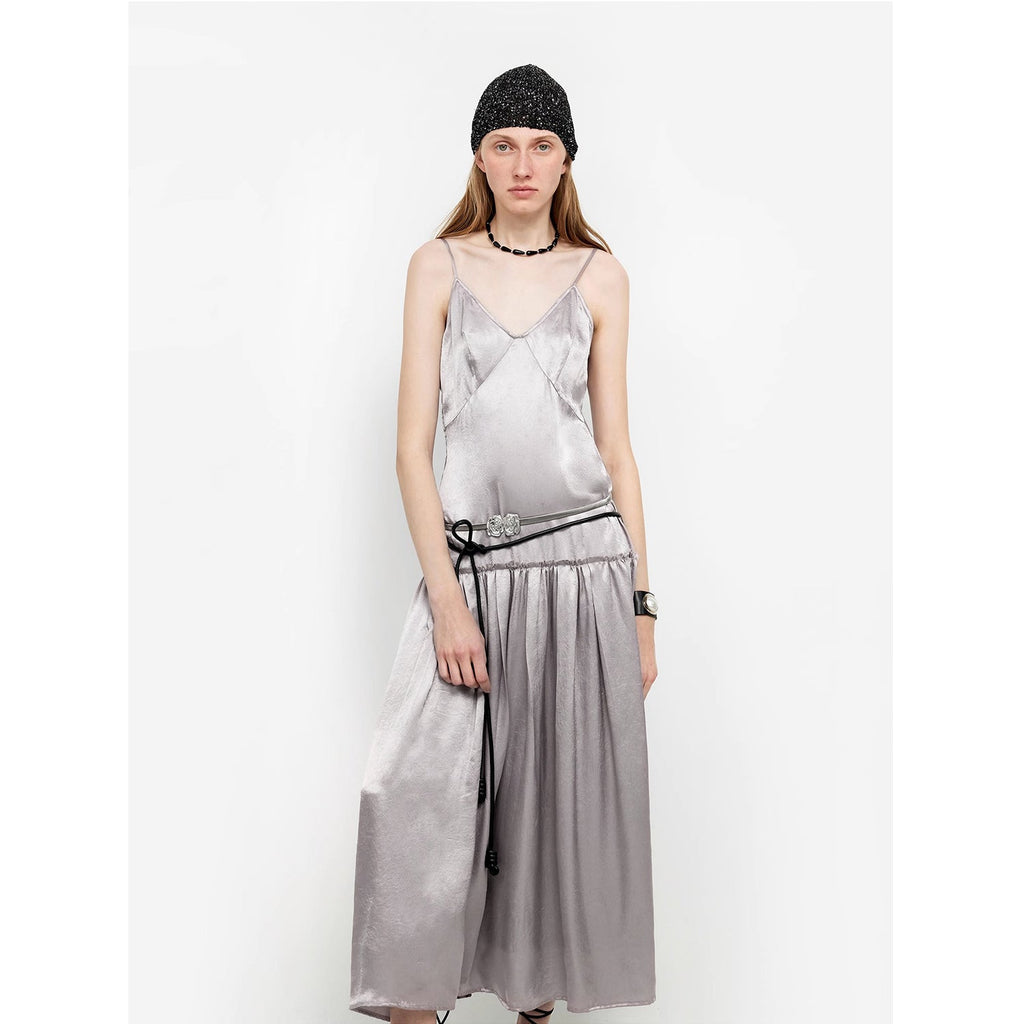 Girls' Letterhead Luxurious and light, glossy and silky 100% acetate low-waisted long suspender dress