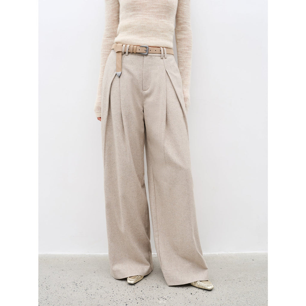 City Stroll casual and relaxed wool-blend double-pleated straight draped wide-leg casual trousers for autumn