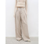 City Stroll casual and relaxed wool-blend double-pleated straight draped wide-leg casual trousers for autumn