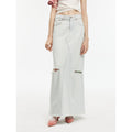 Walden Pond Turkish Imported Wash-faded Distressed Hole Denim A-line Skirt