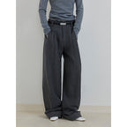 Commuting Rules Worsted Wool Blend Waistless Raw Edge Wide Leg Pants Slimming Scimitar Casual Pants