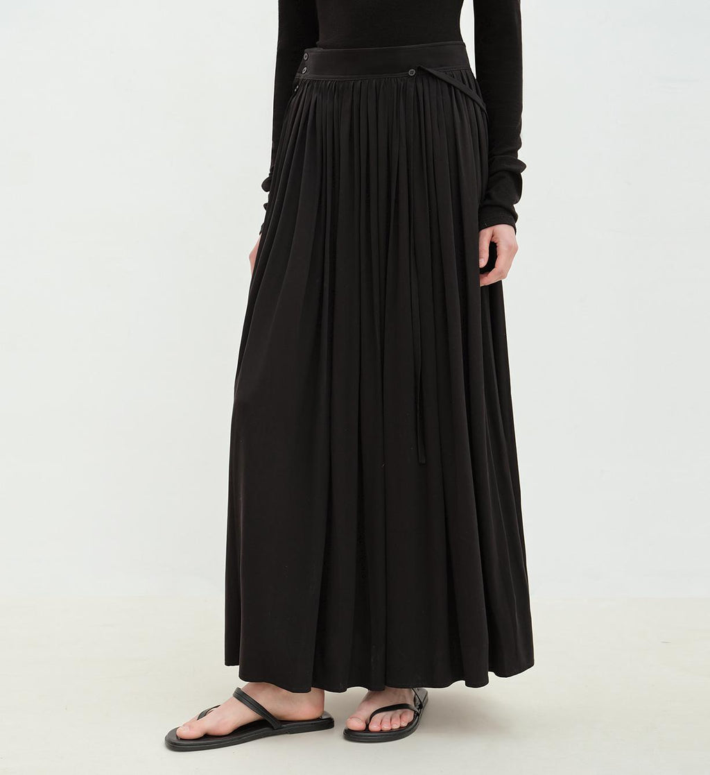 Floating Lights on the Sea Adjustable Waist Pleated Straight Dress
