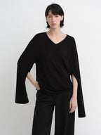 Machine washable Tencel wool V-neck two-wear elastic hem T-shirt bottoming shirt