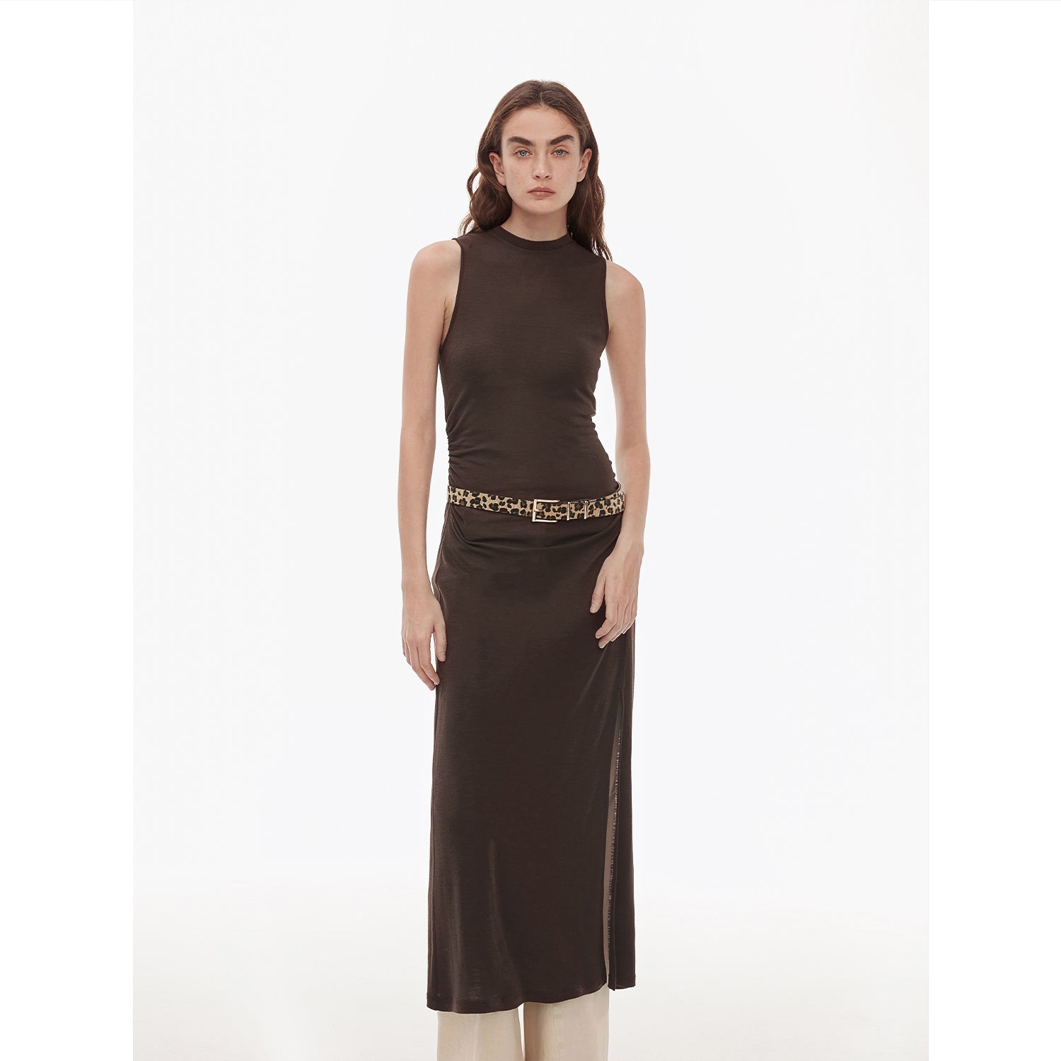 Half Summer Ball Fine Wool Blend Sleeveless Slit Long Knit Dress
