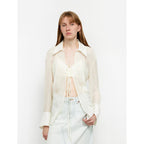 Hazy Moonlight Silk Chiffon Light and Hazy Feeling Cool Drape Lace-up Sun Protection Shirt Summer