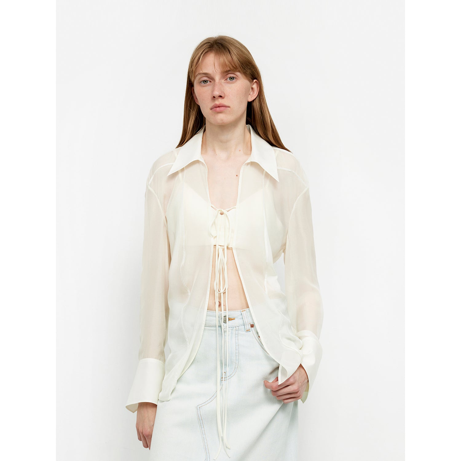 Hazy Moonlight Silk Chiffon Light and Hazy Feeling Cool Drape Lace-up Sun Protection Shirt Summer