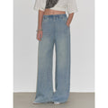 Dream Street Cool Lyocell Denim Drape Relaxed Elastic Waist Straight Leg Wide Leg Pants Summer