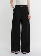 Worsted wool commuter classic drapey raw edge loose straight wide-leg pants