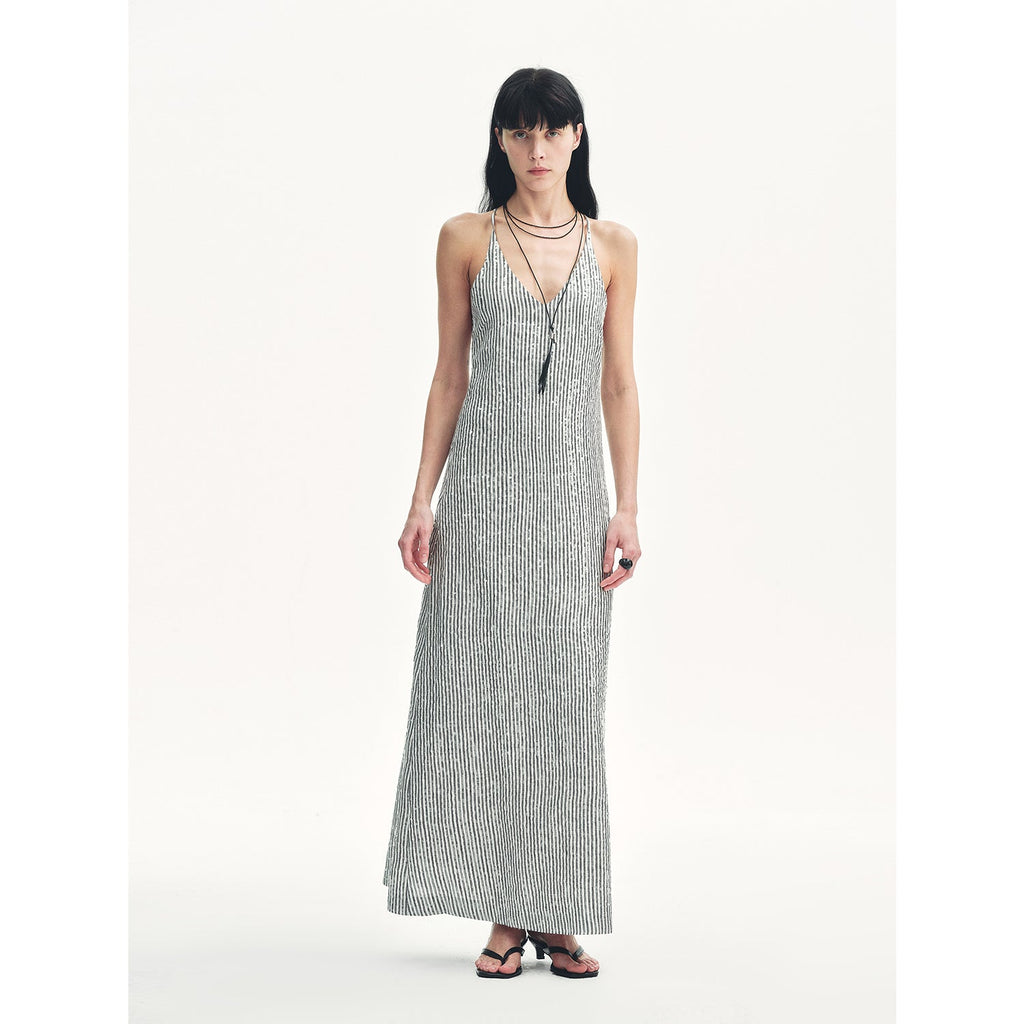 Galaxy Trace Linen Sequin Embroidery Dress Summer