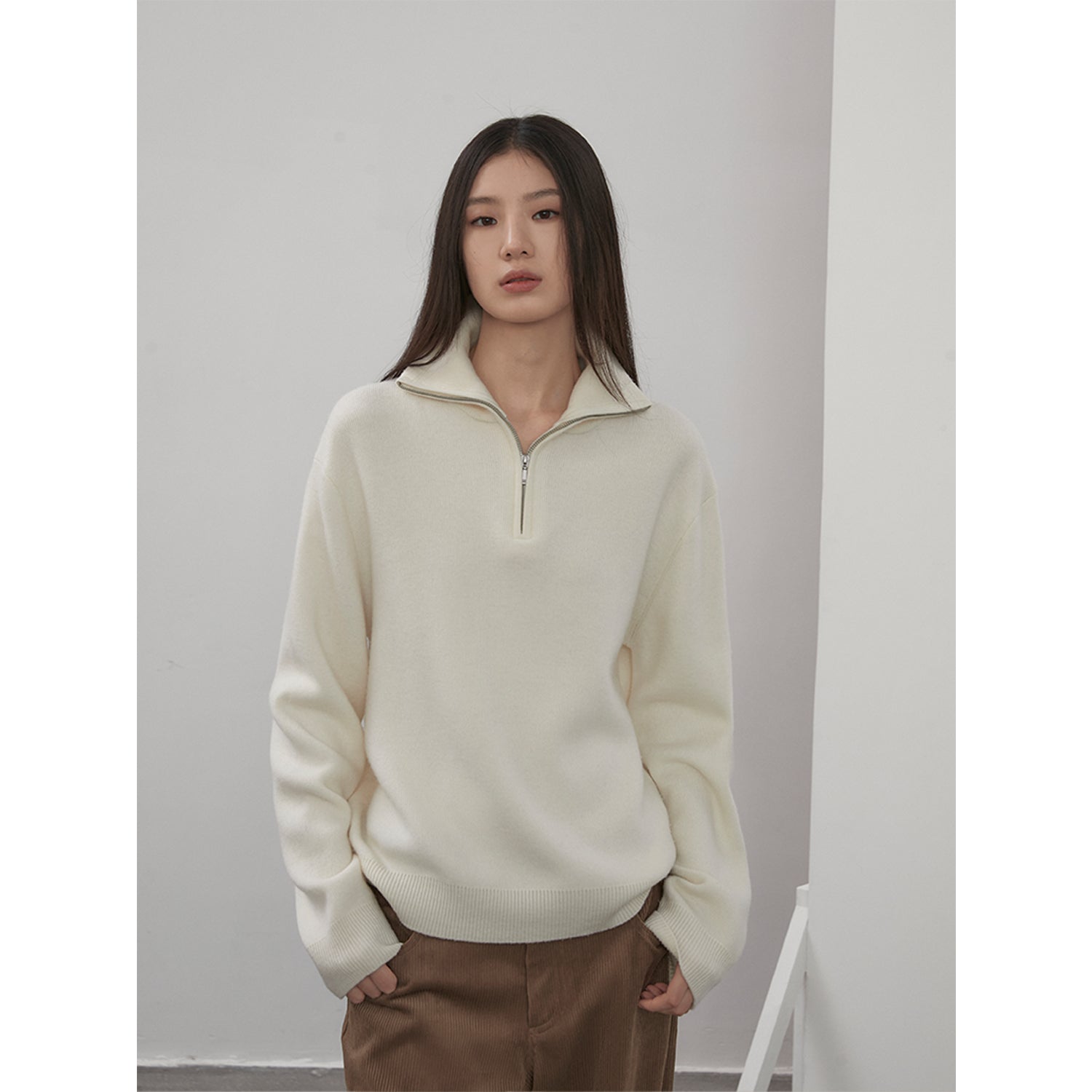 Moonlight Farm Merino wool lazy loose pullover sweater women's zipper turtleneck sweater