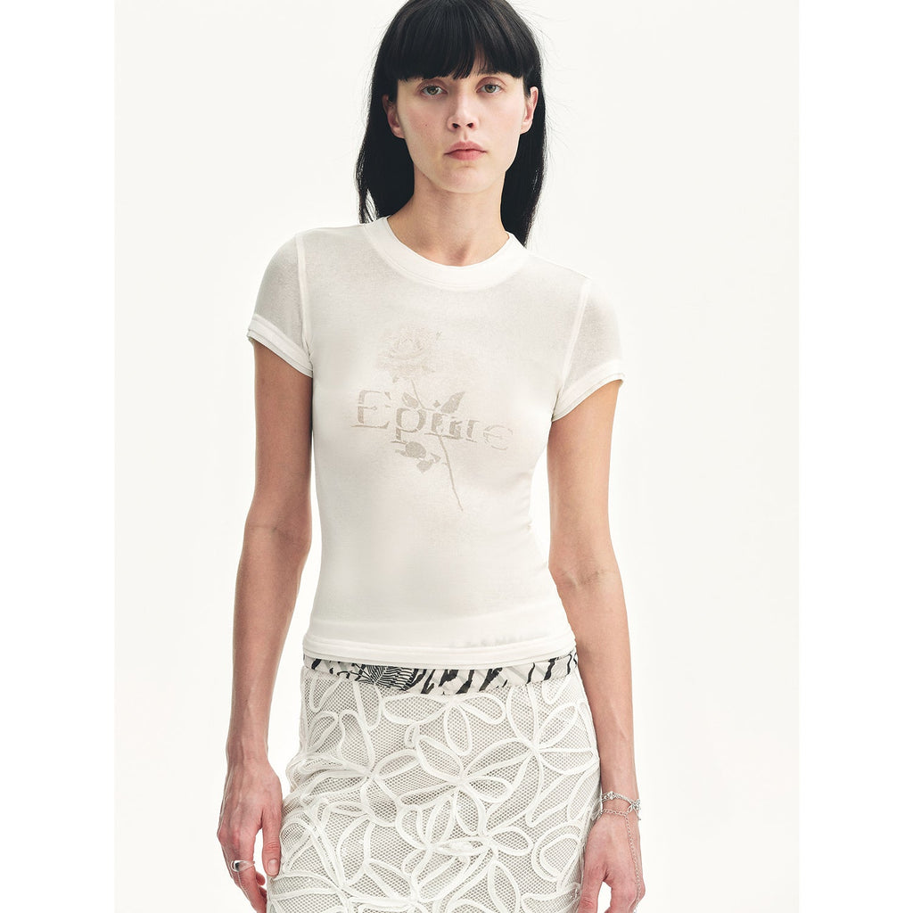 Memory Navigation Tencel acetate fake two-piece slim fit straight shoulder T-shirt