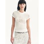 Memory Navigation Tencel acetate fake two-piece slim fit straight shoulder T-shirt