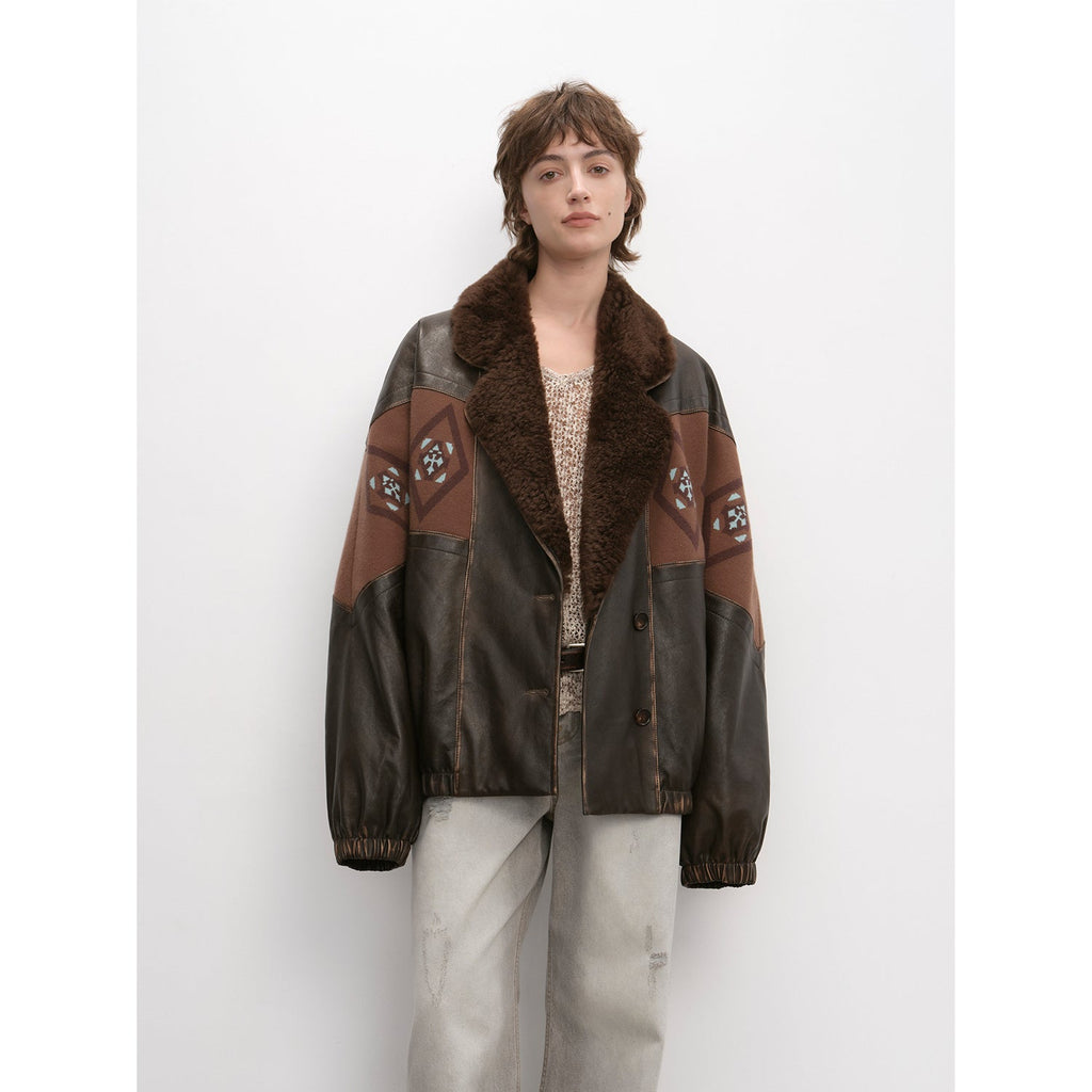 Jumping City Imported Suede Sheep Leather Sheep Curl Lapel White Goose Down Parka