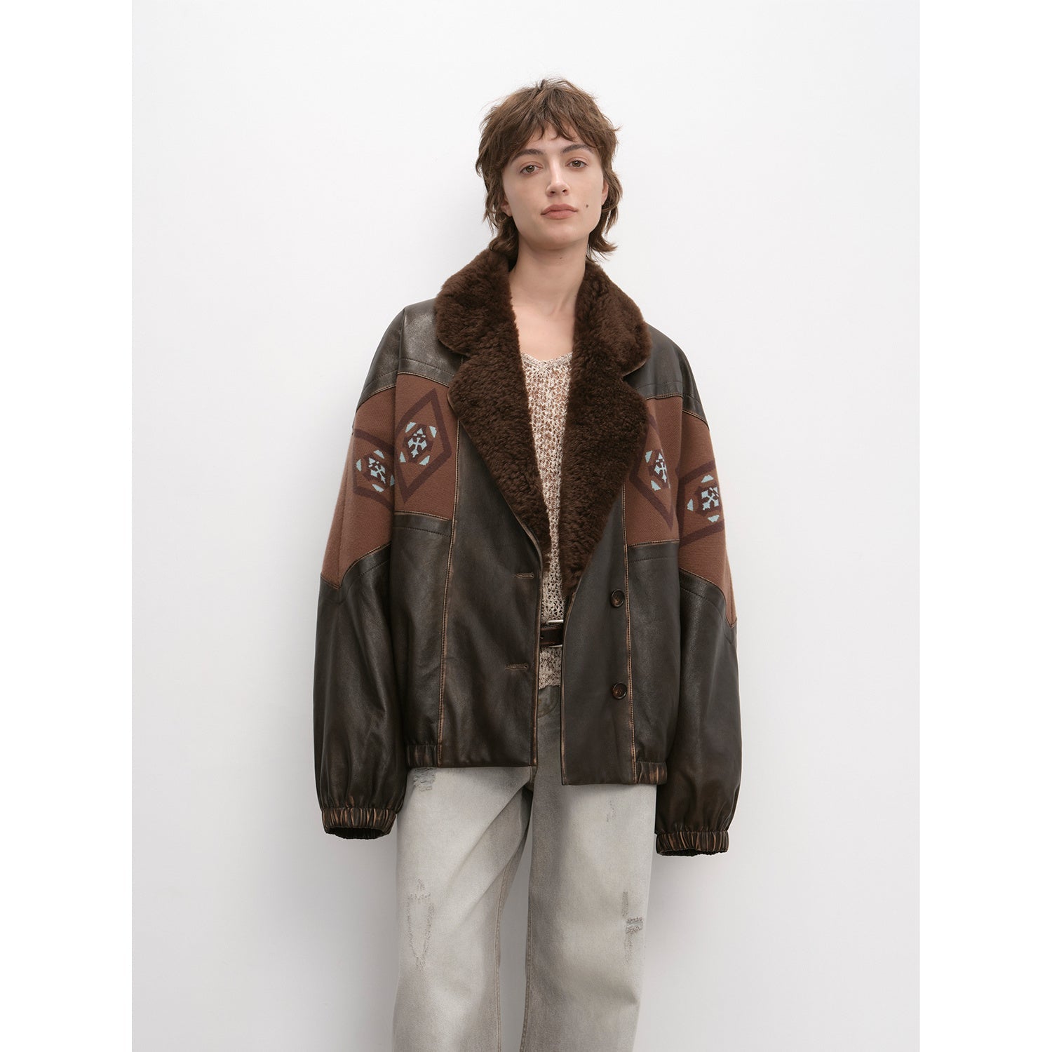 Jumping City Imported Suede Sheep Leather Sheep Curl Lapel White Goose Down Parka