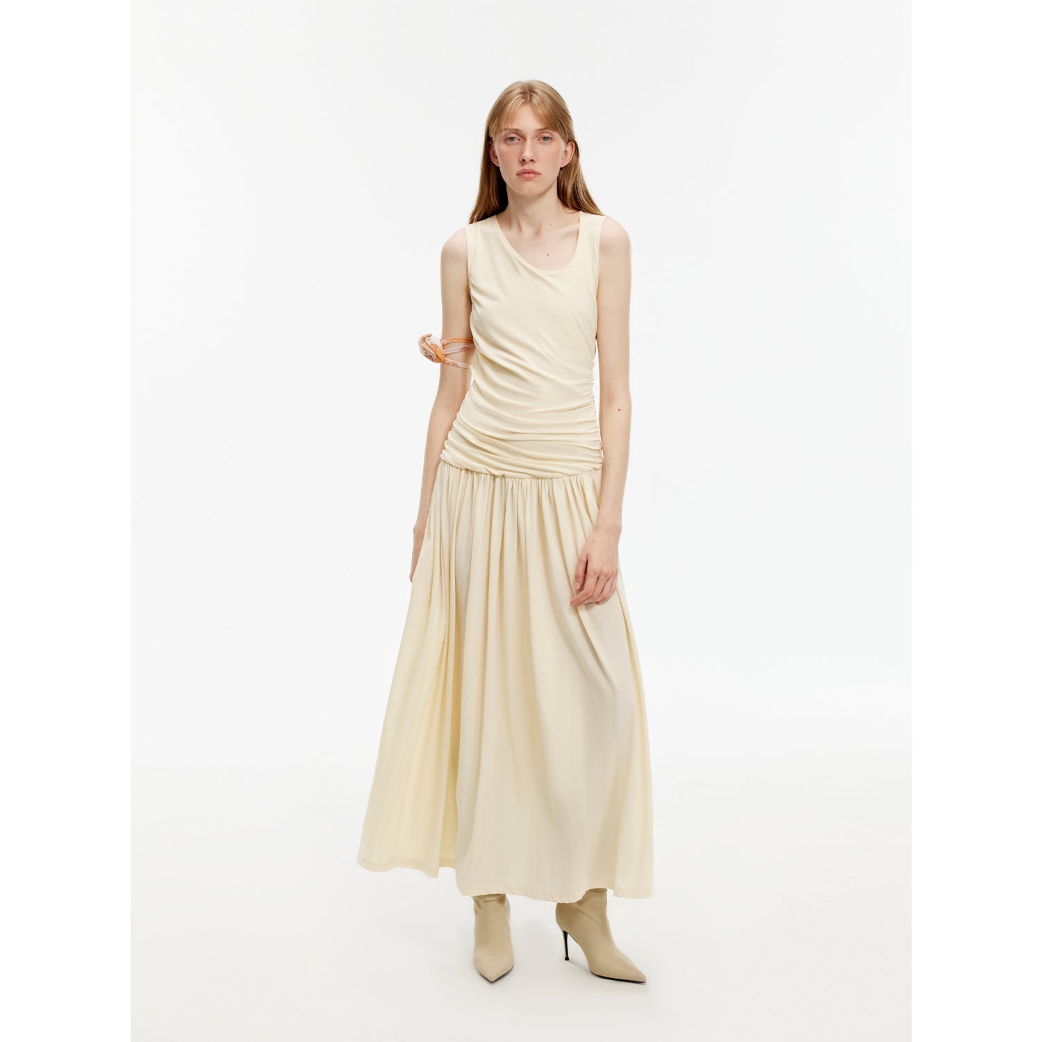 Casual Commuting light luxury mercerized cotton special-shaped collar waist irregular lazy long dress