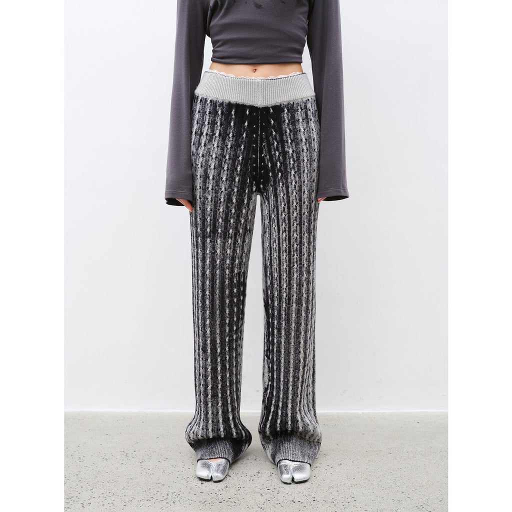 Winter Date fashionable slim silhouette permeation printing and dyeing process loose knitted straight pants