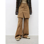 Culotte Declaration Retro split design fake two-piece twill brushed slightly flared slim jeans