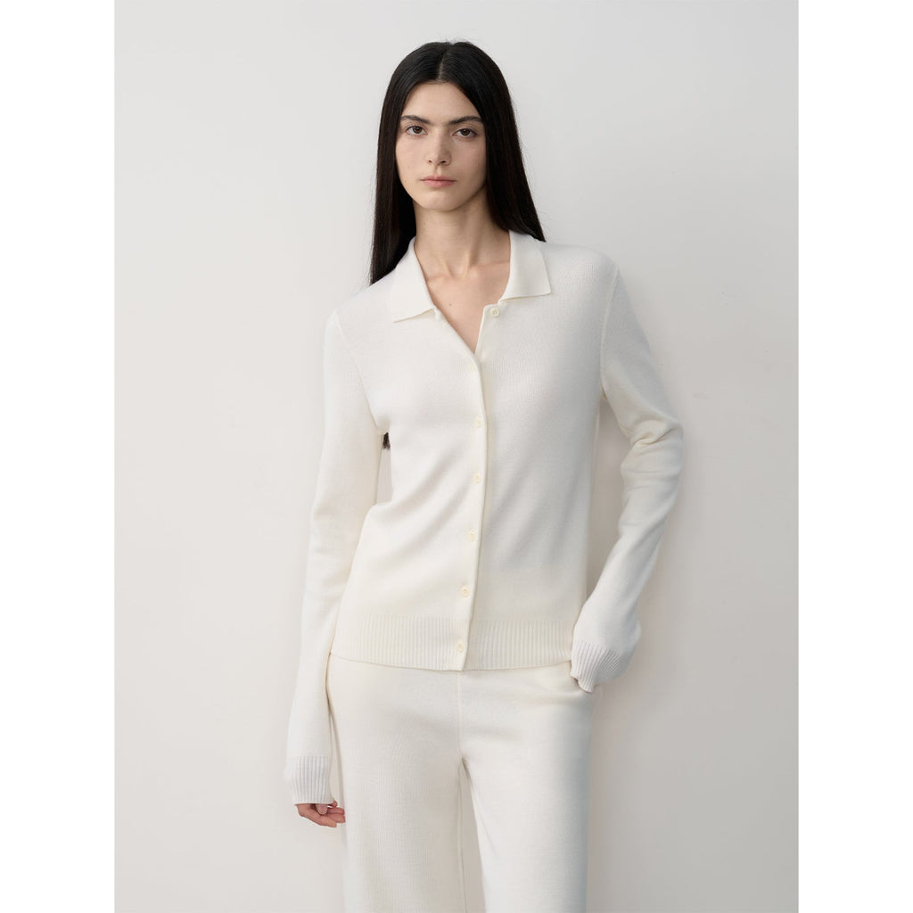 Lazy urban Yangtze Merino wool polo-neck cardigan straight-leg knitted pants suit