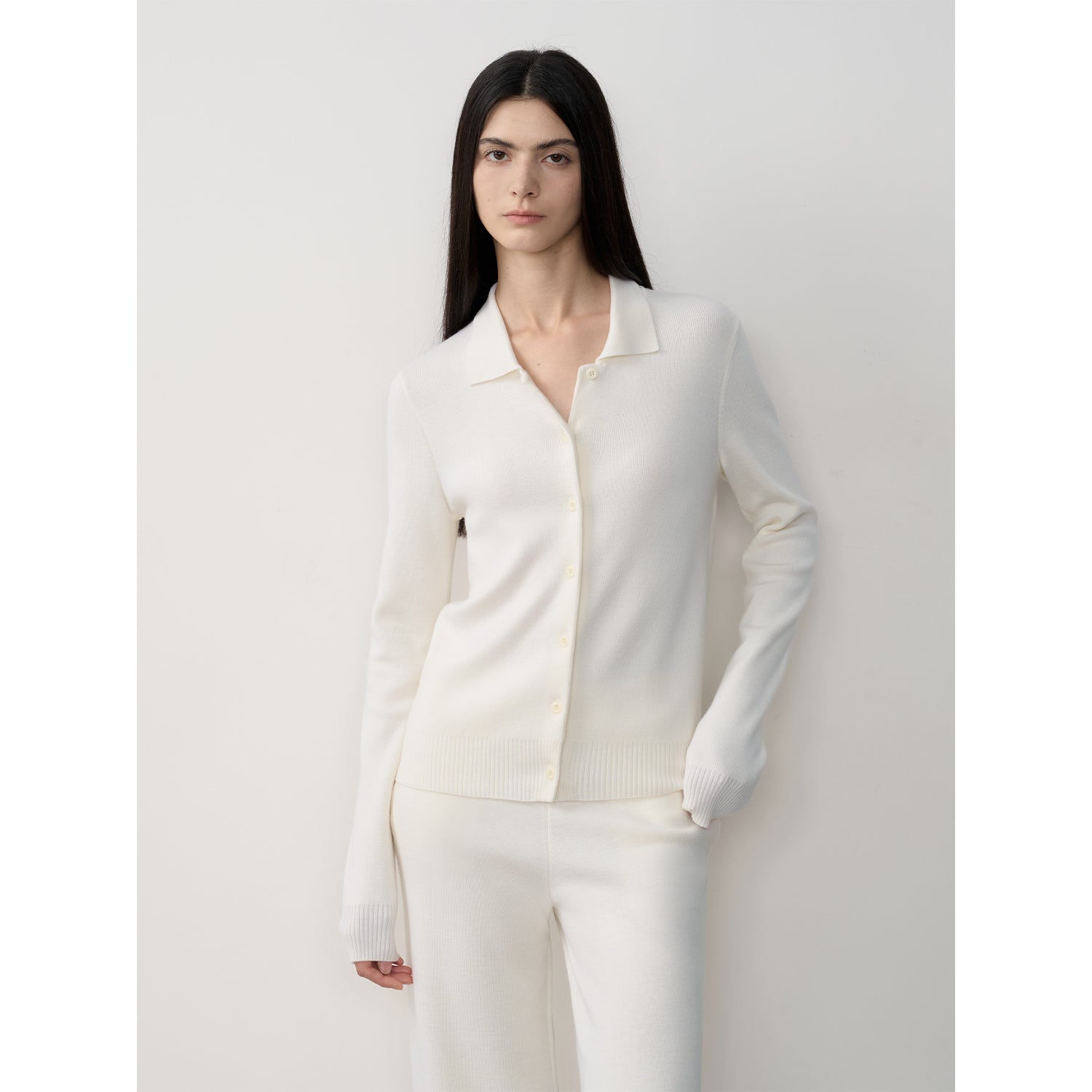 Lazy urban Yangtze Merino wool polo-neck cardigan straight-leg knitted pants suit