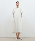 First Love Island Cotton Stand Collar Pleated Short Sleeve Shirt Dress for Women