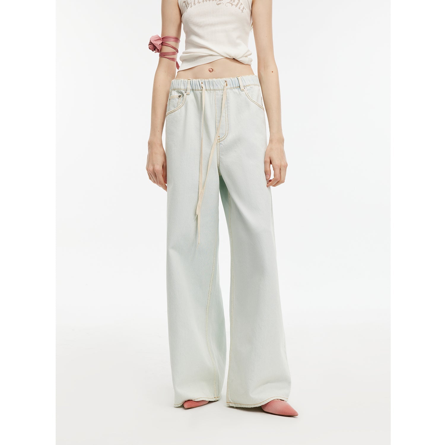 Mint Whisper luxury brand same version Turkish imported washed sports style wide-leg jeans spring and summer