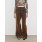 Black Coffee Fashionable Retro Casual Flocked Rivets Soft Layered Mid-Low Rise Jeans