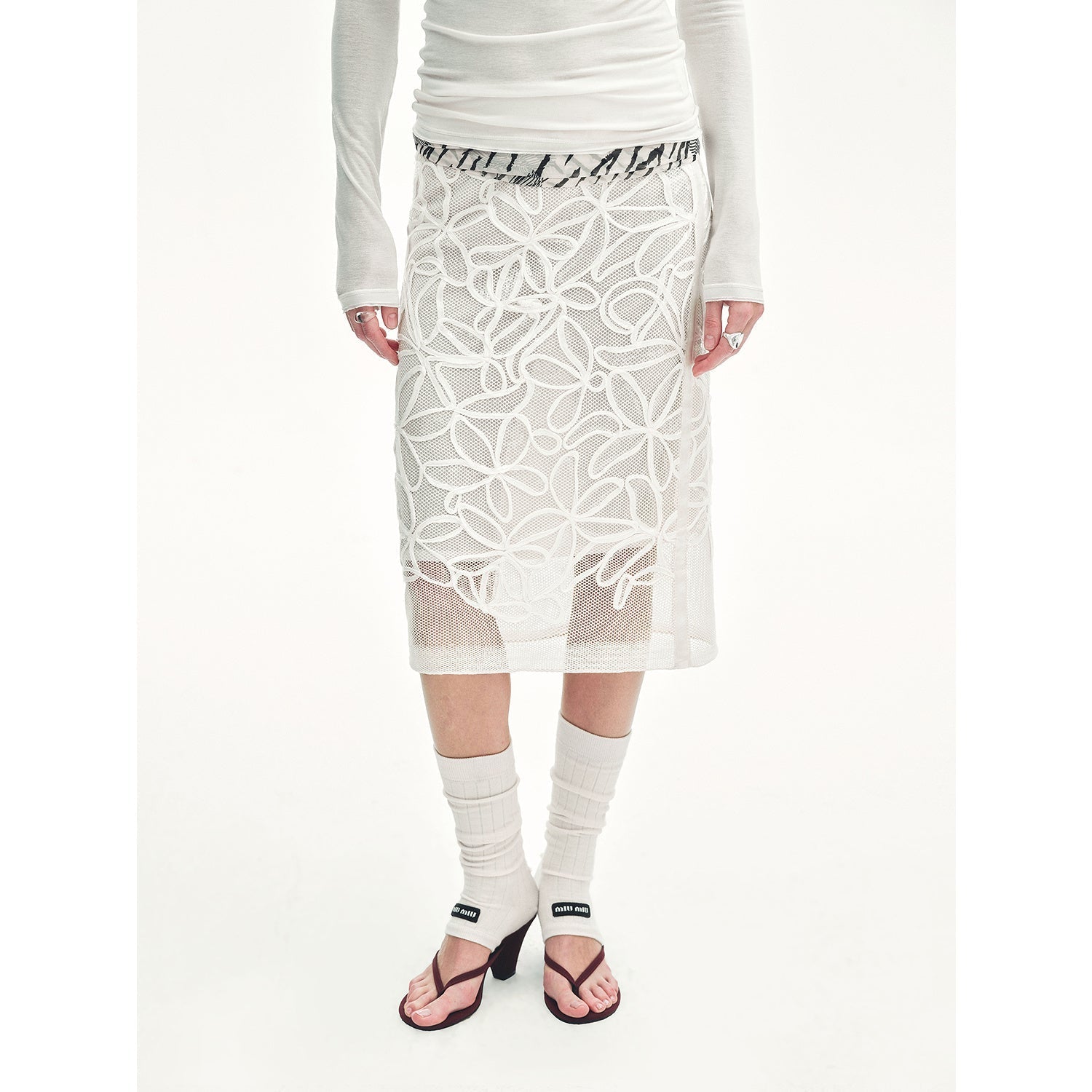 Summer Dream acetate sequin embroidered straight skirt