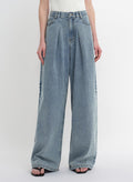 Soft Tencel Cotton Light Structure Pleated Loose Straight Wide Leg Jeans for Women