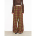 Vintage Opportunity High-Proportion Merino Wool Single Pleated Plaid Tweed Low-Rise Wide-Leg Casual Pants