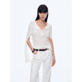 Minimal Message ethnic print modal knit henley collar tie long sleeve T-shirt top