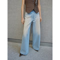 Wantful Fantasy Heavy Industry Washed Spray Colored Wide Leg Jeans Women's Low Waist Straight Leg Bootleg Pants