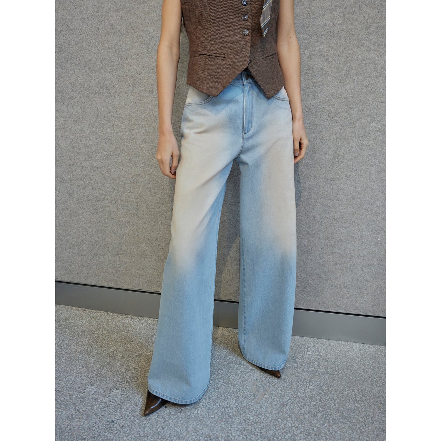 Wantful Fantasy Heavy Industry Washed Spray Colored Wide Leg Jeans Women's Low Waist Straight Leg Bootleg Pants