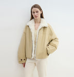 Rebellious Escape detachable contrasting color shearling fur collar down short parka