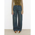 Blue Island heavy-duty distressed, slim and durable mid-rise curved knife cotton washed jeans