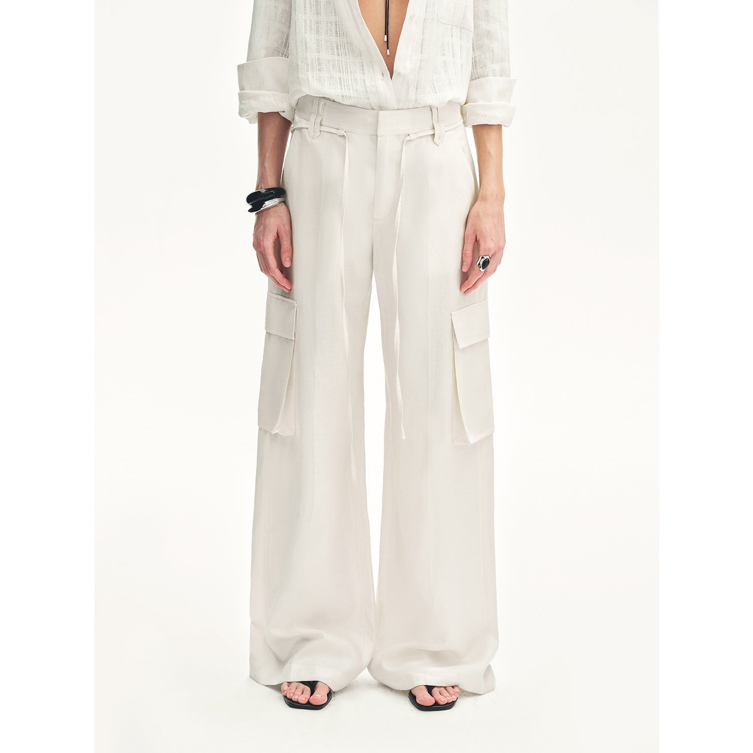Rhythm in the Same Frequency Tencel linen workwear style wide-leg casual pants