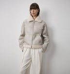 Makino's Fun Lapel Wool Artificial Compound Leather Short Style Shearling Jacket