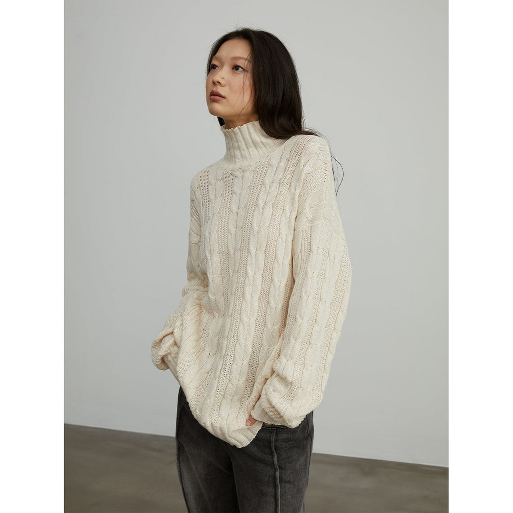 Warm-Embrace JacquardLoose slimming straight high collar fashion top 100% cotton women's winter