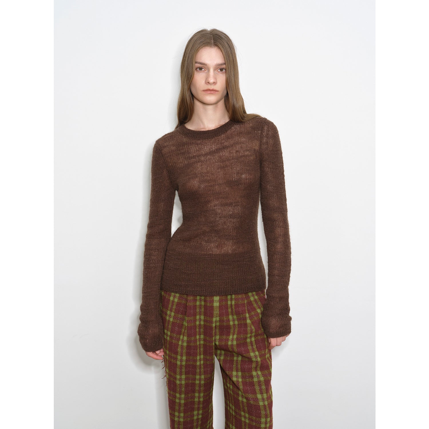 Lazy Day Essential Textured Mohair Blend Round Neck Stretch Knit Base Layer for Fall/Winter Women