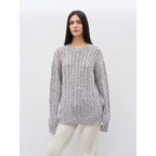 Thousand Islands Forest Club Cable-cut Round Neck Wool Blend Slightly Wide Shoulder Sweater