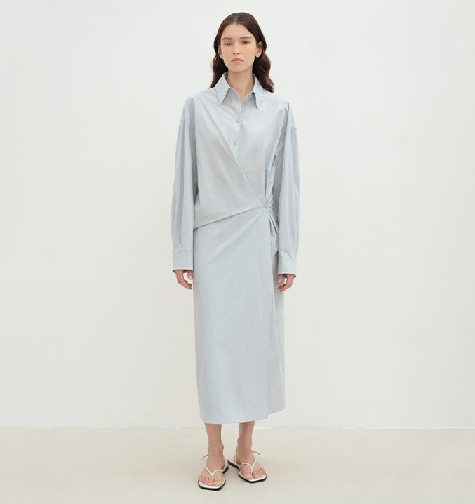 Romantic Vibes Cross-Placket Loose Long-Staple Cotton Shirt Dress