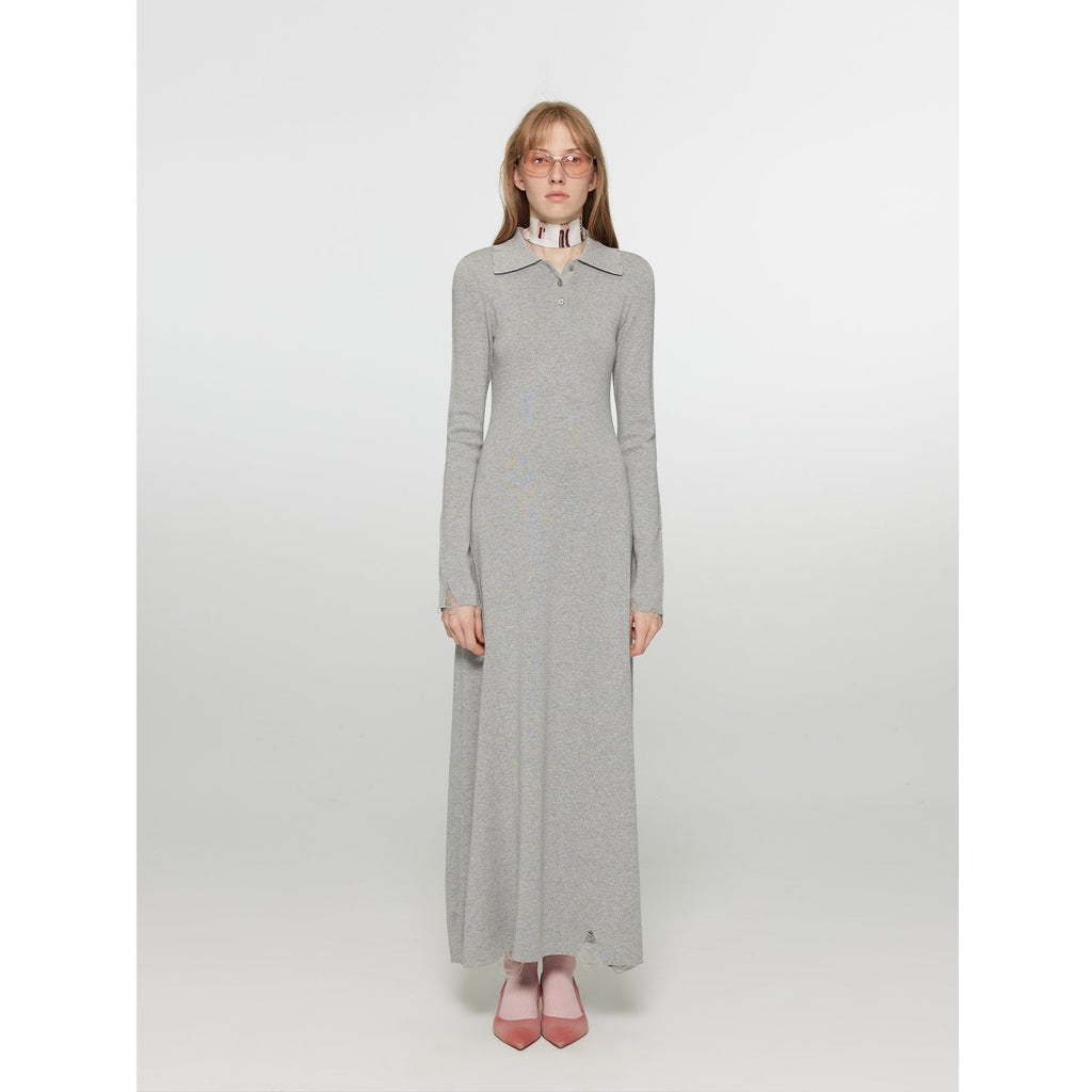 Spring Muse Merino Wool / Exquisite Polo Collar Waist-cinching Knit A-line Dress for Women