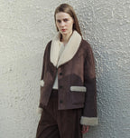 Pure Era imported high-quality lamb contrast color fruit collar short wool fur coat