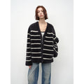 Vitality Girl Classic Simple Versatile Striped Splicing V-neck Drop Shoulder Merino Sheepskin Coat