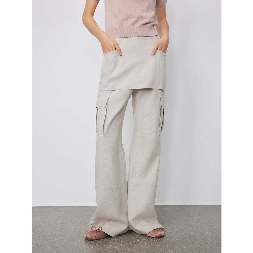 Free to run away miu style fake two-piece workwear micro-flared casual pants low-waist slim zipper trousers for women