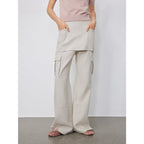 Free to run away miu style fake two-piece workwear micro-flared casual pants low-waist slim zipper trousers for women