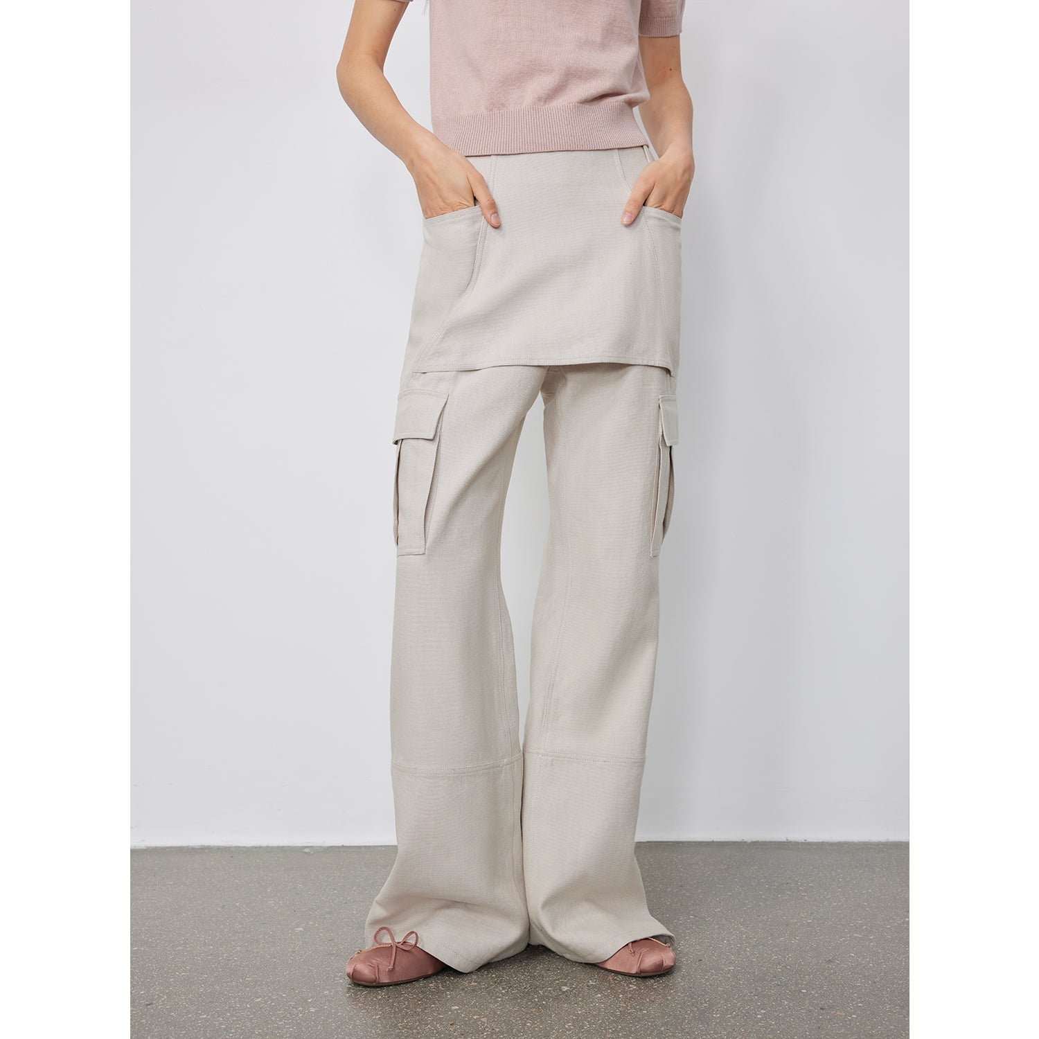 Free to run away miu style fake two-piece workwear micro-flared casual pants low-waist slim zipper trousers for women