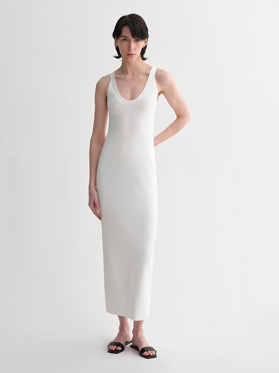 Silk blended/U-neck two-way wear smooth and silky skin-friendly elegant slim  tencel dress for women