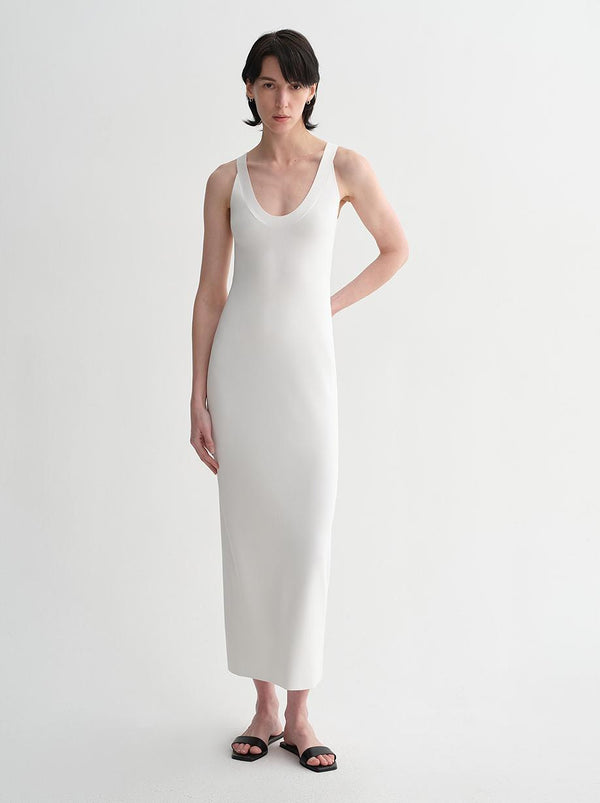 Silk blended/U-neck two-way wear smooth and silky skin-friendly elegant slim  tencel dress for women