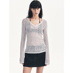 Spring Old Dream Loose and versatile slightly hollow V-neck straight shoulder top
